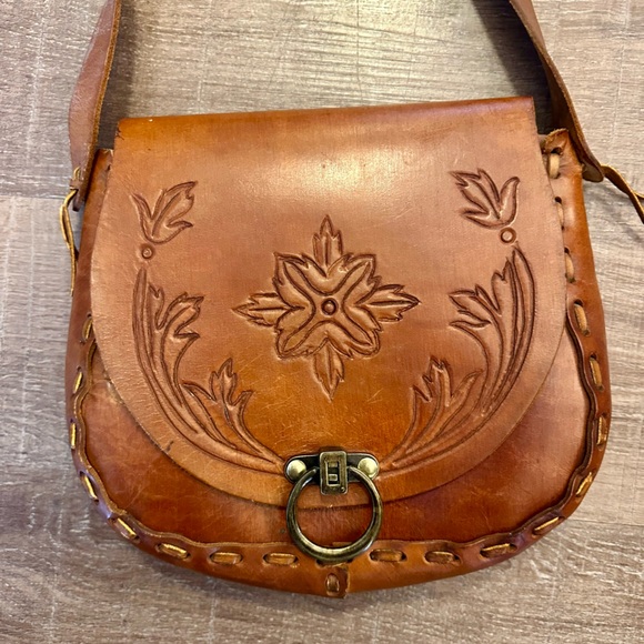 Handbags - Elegant Hand Tooled Brown Leather Women’s  Bag